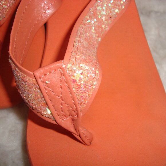 COLIN STUART Orange Sparkle Thong Flip Flop Platform Wedge Sandals Shoes sz 5 - Picture 2 of 9